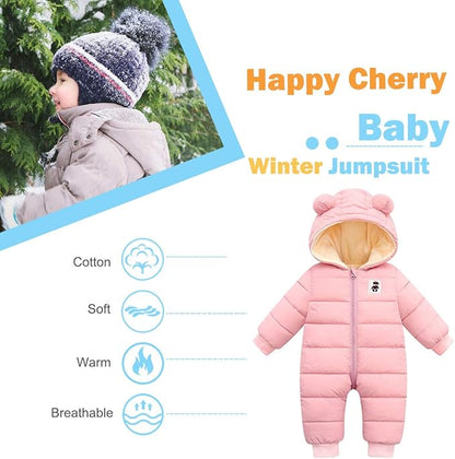 Happy Cherry Baby Snowsuit Winter Coat Warm Hoodie Romper Puffer Jacket