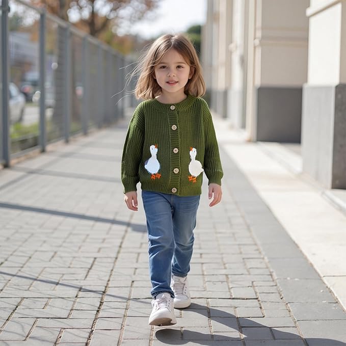 Baby Girl Cardigan Sweater Toddler Goose Embroidered Button Down Knit Sweaters Fall Winter Knitwear Jacket Clothes