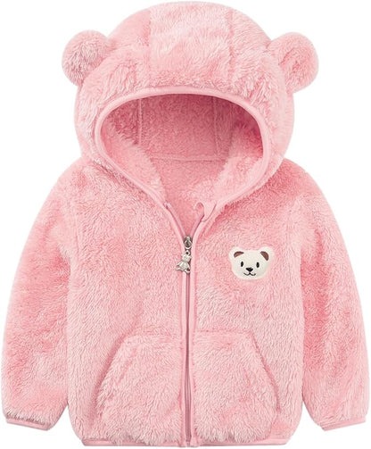 Baby Boys Girls Fleece Jackets Zip Up Hoodies Cute Bear Coats Fall Winter Fuzzy Jacket Newborn Boys Girls Outwear