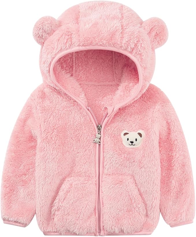 Baby Boys Girls Fleece Jackets Zip Up Hoodies Cute Bear Coats Fall Winter Fuzzy Jacket Newborn Boys Girls Outwear