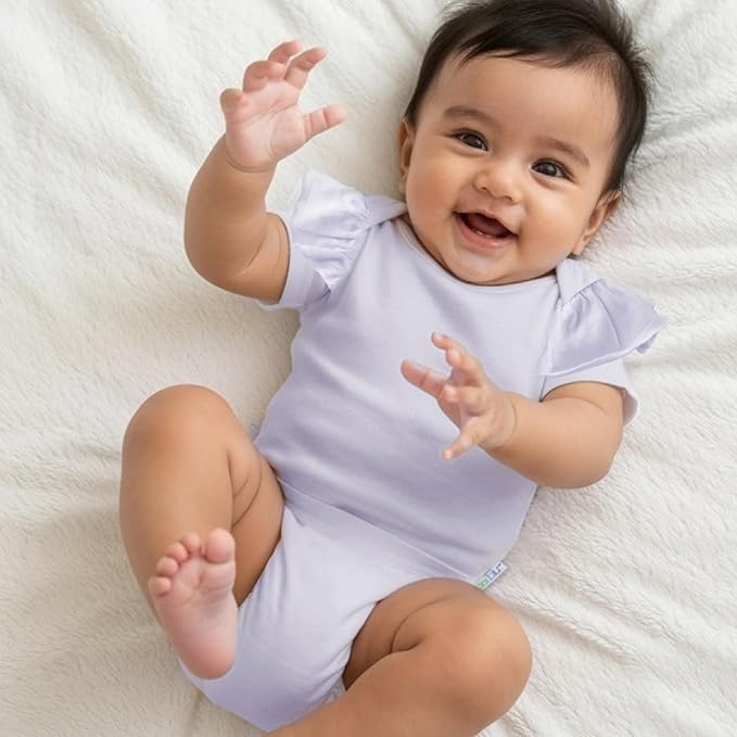 baby-girls Rory 5-pack Short Sleeve Ruffle Shoulder Bodysuits 100% Organic Cotton for Baby Girls