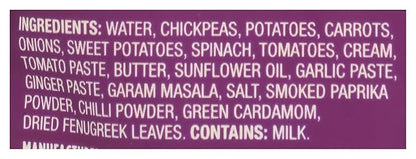 Patak's Butter Chickpeas & Veggies, 10.05 Oz (Pack of 4) Mild Curry with Chickpeas, Spinach, Carrots, Ready to Heat Vegetarian Meals