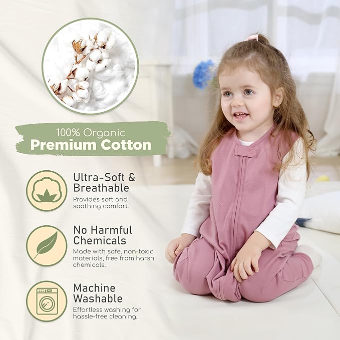Mama Cheetah Toddler Sleep Sack with Feet, 0.5 TOG Organic Cotton Baby Sleeping Bag with Legs, Baby Wearable Blankets for Walkers w/ 2-Way Zipper, Baby Sleep Sack for Girls & Boys, Large Walker 3-4 T