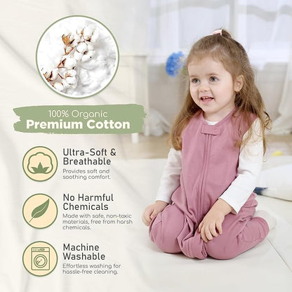Mama Cheetah Toddler Sleep Sack with Feet, 0.5 TOG Organic Cotton Baby Sleeping Bag with Legs, Baby Wearable Blankets for Walkers w/ 2-Way Zipper, Baby Sleep Sack for Girls & Boys, Large Walker 3-4 T