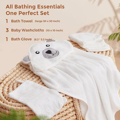 Momcozy Baby Bath Towel Set, Baby Towel with Hood and Baby Washcloth|Baby Bath Glove, Extremely Soft, Breathable, Suitable for Girls and Boys