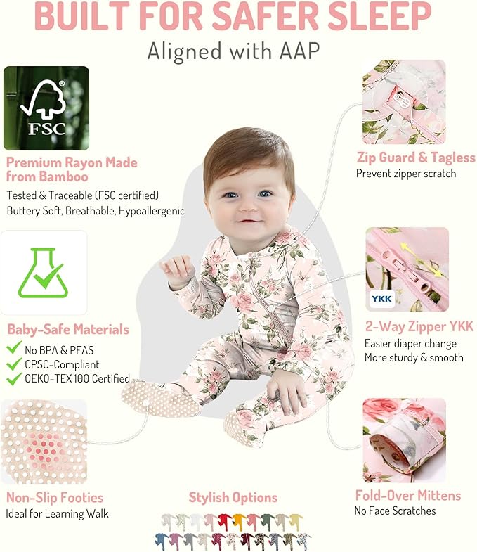 HAPIU Rayon from Bamboo Baby Footed Pajamas, 2 Way Zipper YKK, Footie for Baby Boy Girls, Newborn-24 Months