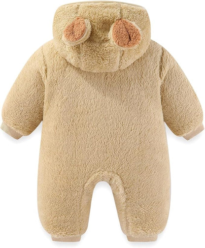 JiAmy Baby Fleece Snowsuit Newborn Hooded Winter Outfits Infant Boys Girls Hooded Zipper Jumpsuit Romper