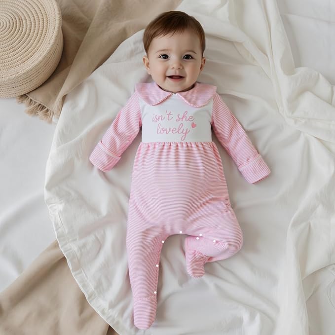 Gaono Newborn Baby Girl Romper Waffle Knit Striped Long Sleeve Doll Collar Heart Bow Jumpsuit Bodysuit Fall Winter Clothes