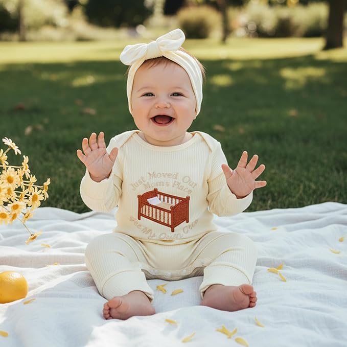 allshope Infant Baby Girl Fall Outfit Romper Ribbed Embroidery Onesie Jumpsuit Long Sleeve Bodysuit Cute Newborn Clothes