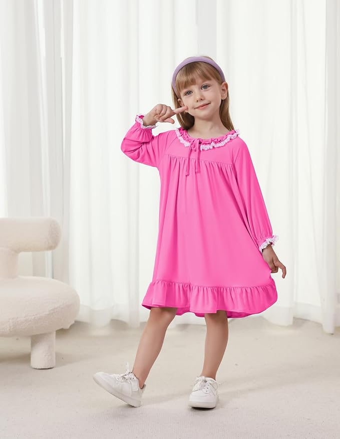 Toddler Girls Long Sleeve Nightgown Cute Little Kids Casual Dresses Viscose from Bamboo Princess Dress 2-5T