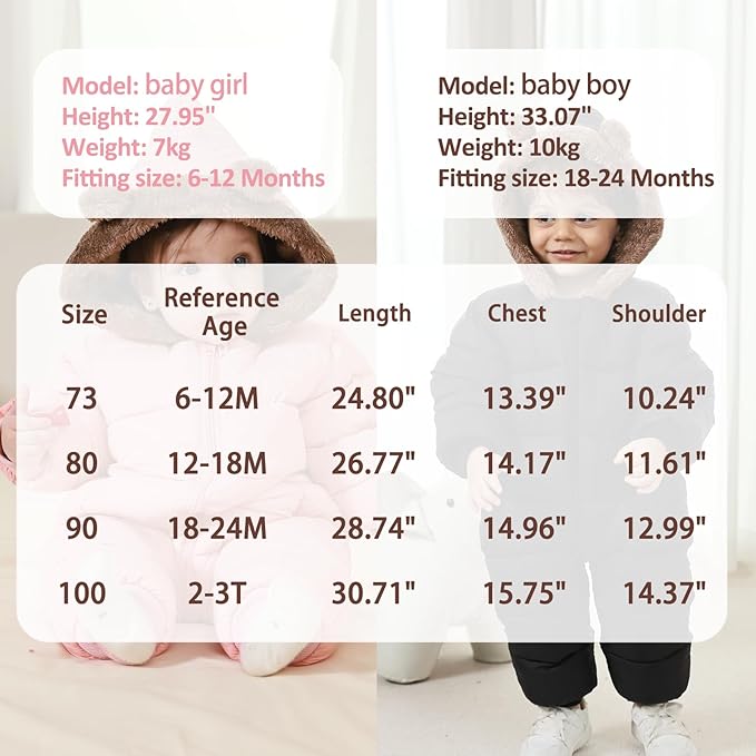 Baby Boys Girls Snowsuit Winter Clothes Suit Hooded Jumpsuit Romper Bear Outfit Infant Warm Coat Outwear Overcoat