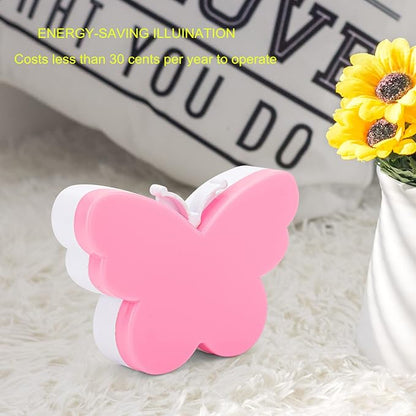 2pcs Butterfly LED Plug-in Night Light, Plug Into Wall Night Lights with Smart Dusk to Dawn Sensor, Auto On/Off, Suitable for Bedroom Bathroom Hallway Kids Room (Pink Light + Blue Light)