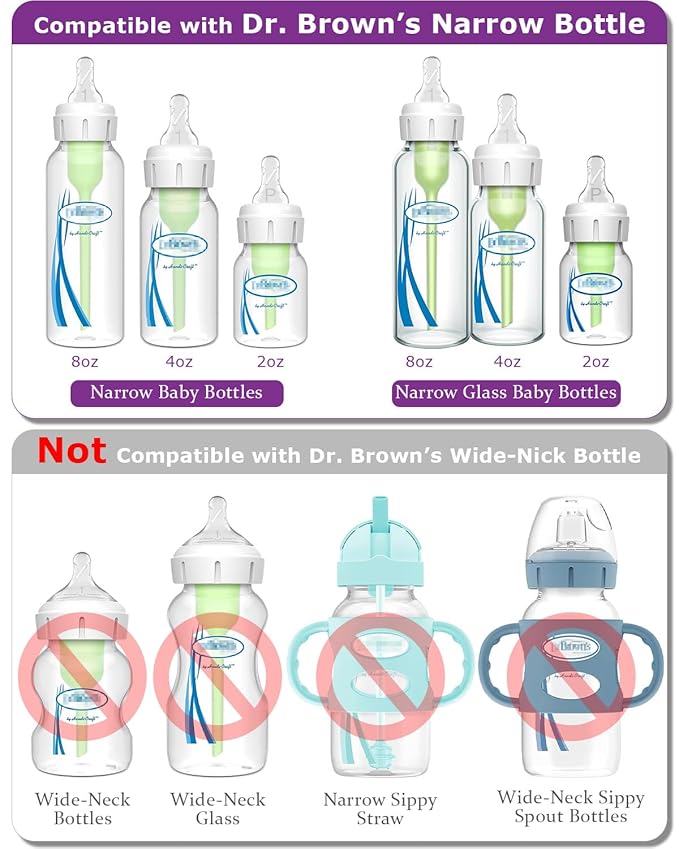 Silicone Nipple for Dr. Brown's Narrow Baby Bottle & Glass Bottles,Level 1 Nipples, Slow Flow, 1m+, 6 Count