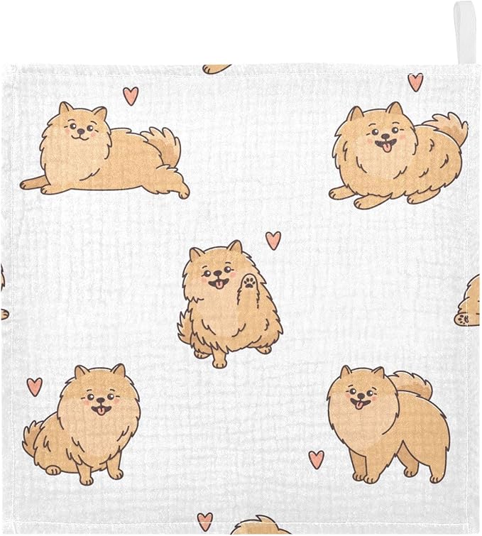 vvfelixl Funny Pomeranian Spitz Dogs Baby Burp Cloths Baby Muslin Washcloths for Boys Girls Cotton Baby Face Towel for Newborn Infants Soft and Absorbent 11.8 X 11.8 in, 5 Pack