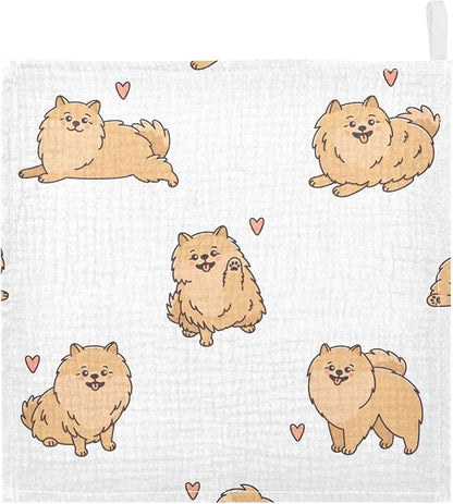 vvfelixl Funny Pomeranian Spitz Dogs Baby Burp Cloths Baby Muslin Washcloths for Boys Girls Cotton Baby Face Towel for Newborn Infants Soft and Absorbent 11.8 X 11.8 in, 5 Pack