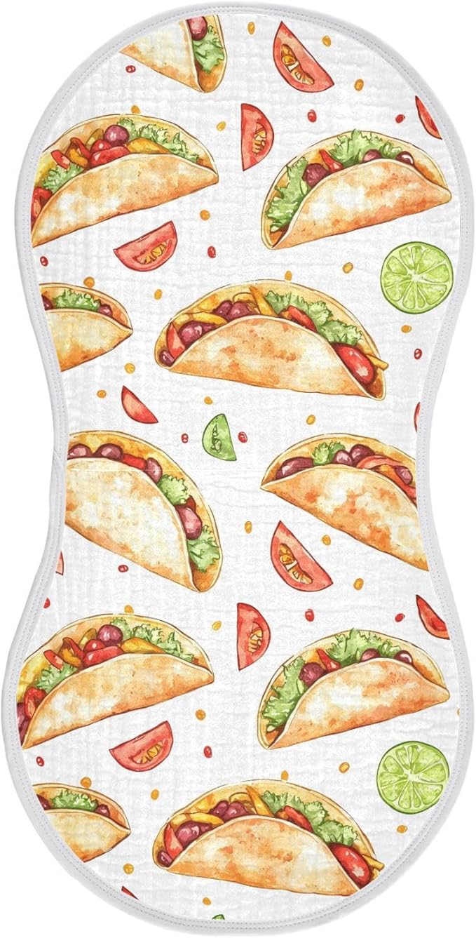vvfelixl Cartoon Spicy Mexican Tacos Burp Cloths for Baby Boy Girls Baby Washcloths Burp Rags 1 Pack