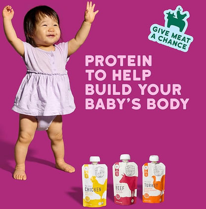 Serenity Kids 6+ Months Baby Food Pouches - Nutrient-Packed Meat Puree with 5g Protein - Organic Baby Food with Ethically Sourced Meat & Veggies - Convenient On-the-Go Toddler Snacks - 3.5 Oz, 8 Pack