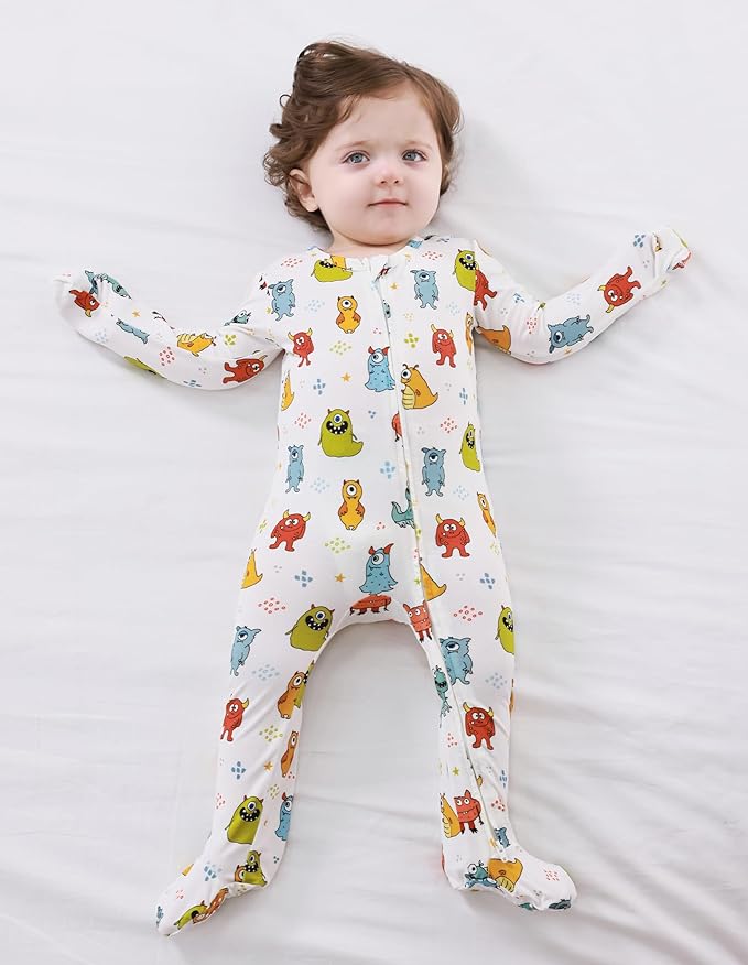 Baby Footie Romper Pajamas Unisex Newborn Infant Pjs Soft Rompers Viscose from Bamboo Sleepwear