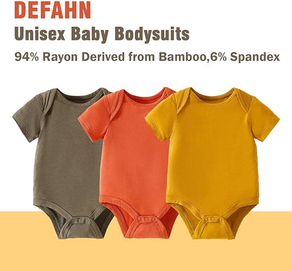DEFAHN 2PCS Visocse from Bamboo Baby Rompers Unisex Onsies Solid Short Sleeve Baby Bodysuit 0-24 Months