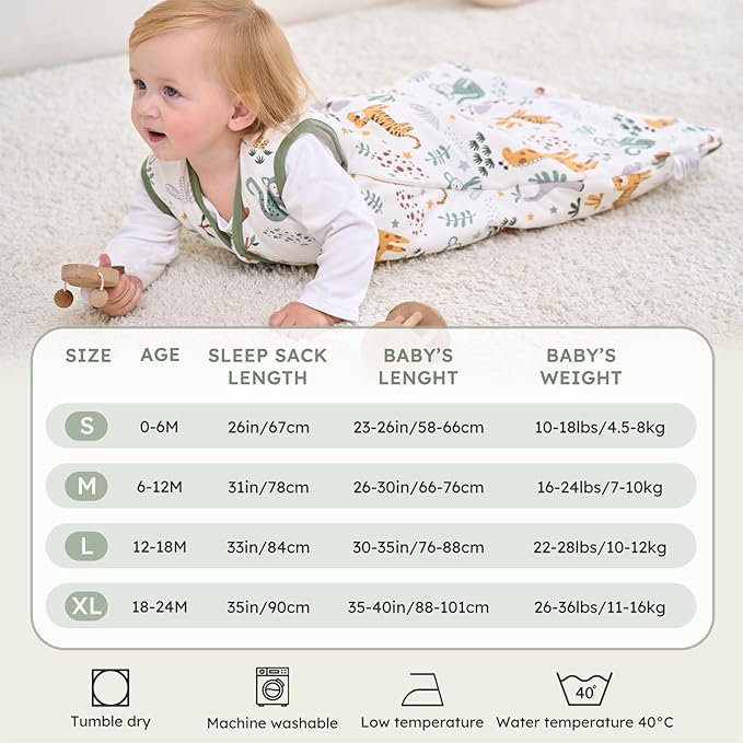 Baby Sleep Sack 12-18 Months, 2.5 TOG Cotton Winter Baby Wearable Blanket with 2-Way Zipper, Warm Soft Sleeping Bag for Toddler Boy Girl, Large Giraffe