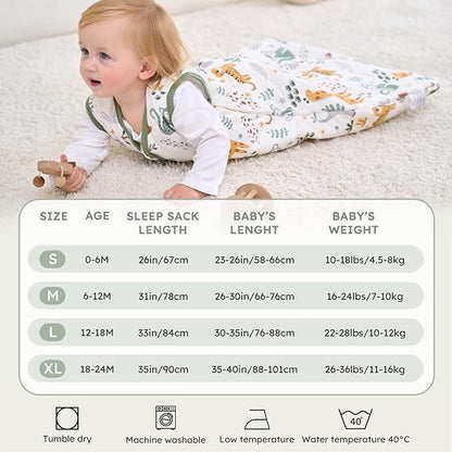 Baby Sleep Sack 12-18 Months, 2.5 TOG Cotton Winter Baby Wearable Blanket with 2-Way Zipper, Warm Soft Sleeping Bag for Toddler Boy Girl, Large Giraffe
