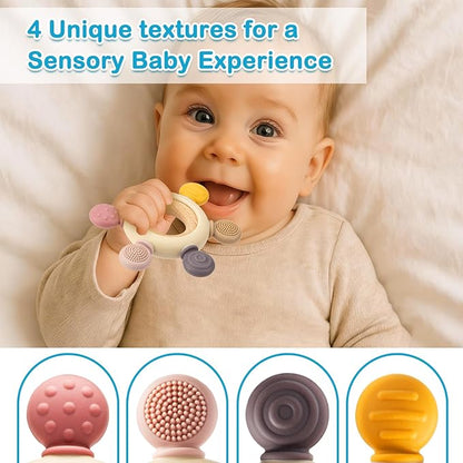 2 Pack Baby Teething Toys for 0-6 6-12 Months, Silicone Soothing Baby Teether Toys & Montessori Sensory Toys for Boy Girl, Safe and Durable Teething Toys for Newborn Infant