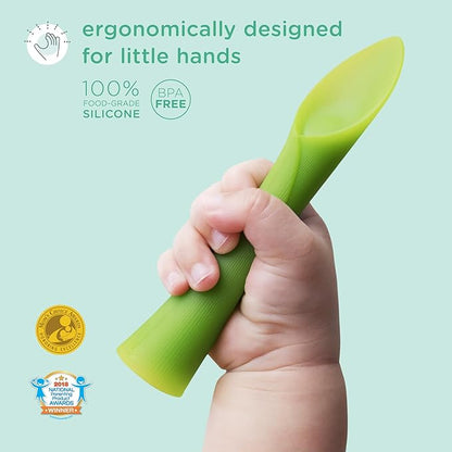 Olababy 100% Silicone Soft-Tip Training Spoon for Baby Led Weaning 2pack (Lemon/Lilac)