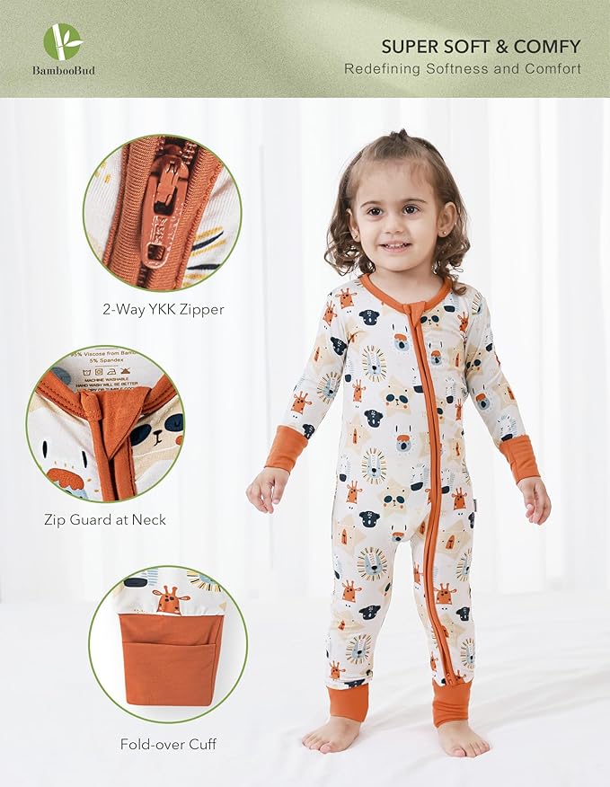 Baby Zippered Rompers Newborn Pajamas Sleepers Long Sleeve Jumpsuits Infant Zipper Romper-Viscose from Bamboo