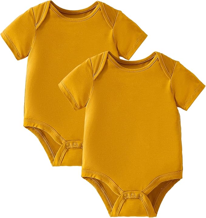 DEFAHN 2PCS Visocse from Bamboo Baby Rompers Unisex Onsies Solid Short Sleeve Baby Bodysuit 0-24 Months