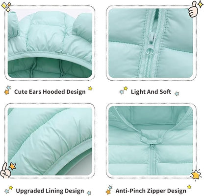 XMWEALTHY Baby Boys Girls Winter Coats Toddler Bear Hoods Down Jacket Infant Kids Light Puffer Padded Outwear 6M-3T