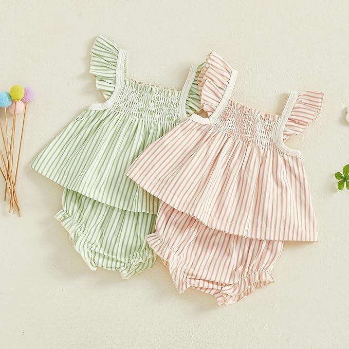 Mubineo Baby Girl Summer Clothes Cute Ruffle Tops Dress Shorts Outfits Set Infant Toddler Shrit Bloomers Princess Outfit