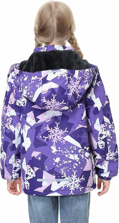 Kid's Ski Jacket Waterproof Winter Coat Boy's and Girl's Fleece Snowboarding Jackets with Detachable Hood