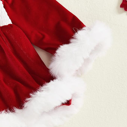 Hnyenmcko Newborn Baby Girl Christmas Clothes Infant Red Plaid Romper Dress Ruffle Long Sleeve Ribbed Bodysuit Headband Set