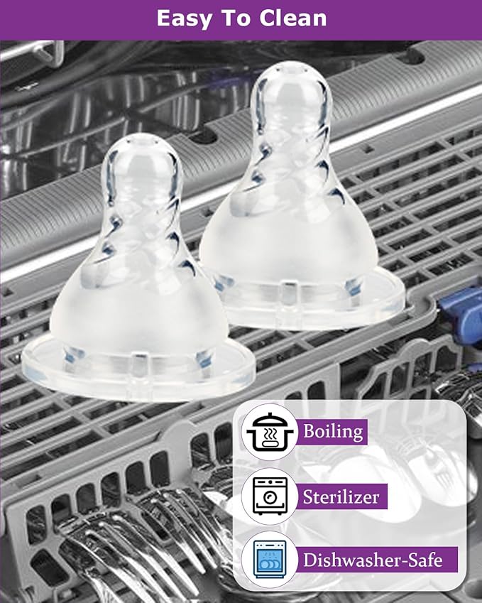 Silicone Nipple for Dr. Brown's Narrow Baby Bottle & Glass Bottles,Level 1 Nipples, Slow Flow, 1m+, 6 Count