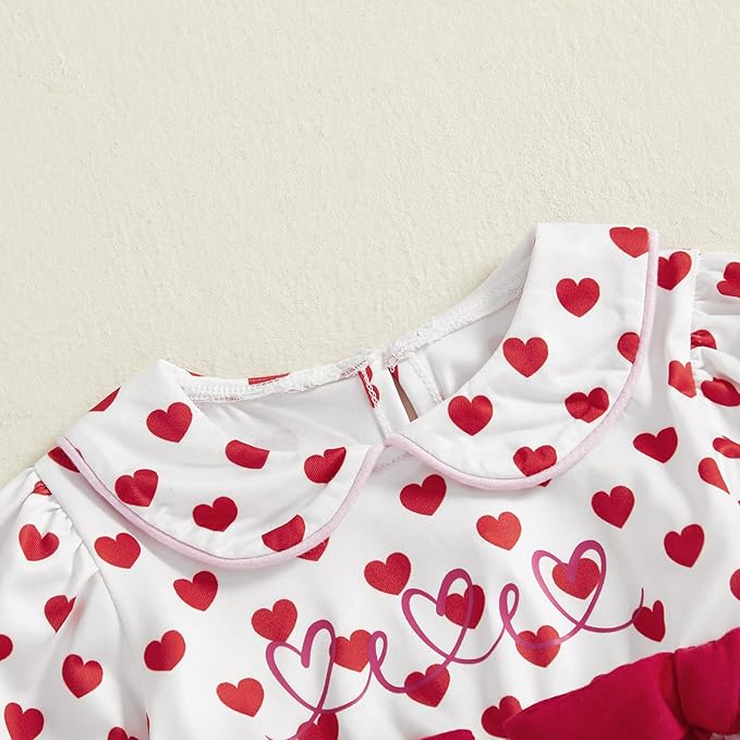 WASAIGOOD Newborn Baby Girl Valentines Romper Infant Doll Neck Bubble Sleeve Bodysuit Heart Outfit Baby Valentines Day Onesie