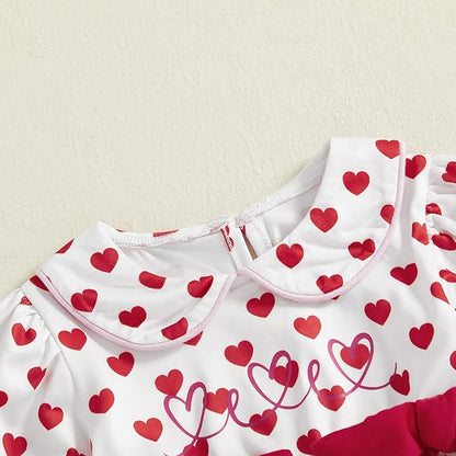 WASAIGOOD Newborn Baby Girl Valentines Romper Infant Doll Neck Bubble Sleeve Bodysuit Heart Outfit Baby Valentines Day Onesie