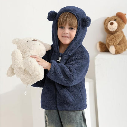 Baby Toddler Boys Girls Fleece Jacket with Hood Zip Up Cute Bear Coats for Infant Boys Girls Fuzzy Jacket with Ear 1-5T