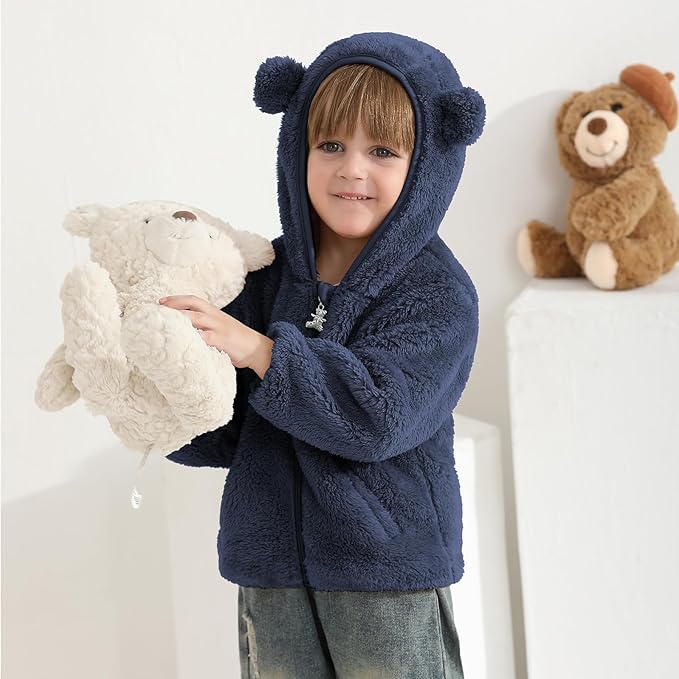 Baby Toddler Boys Girls Fleece Jacket with Hood Zip Up Cute Bear Coats for Infant Boys Girls Fuzzy Jacket with Ear 1-5T