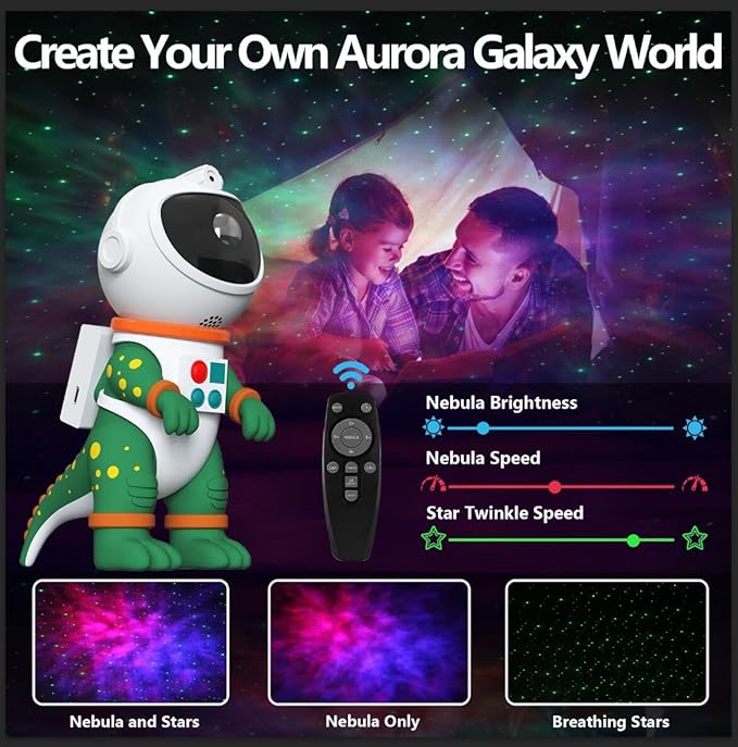 PANAMALAR Dinosaur Star Galaxy Projector, Astronaut Galaxy Light Projector 360 Rotation with Remote Control/Nebula Effect/Timer, Starry Sky Night Light Projector for Kids Bedroom Christmas Party