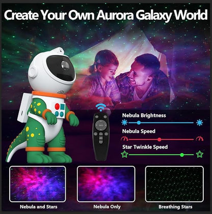 PANAMALAR Dinosaur Star Galaxy Projector, Astronaut Galaxy Light Projector 360 Rotation with Remote Control/Nebula Effect/Timer, Starry Sky Night Light Projector for Kids Bedroom Christmas Party