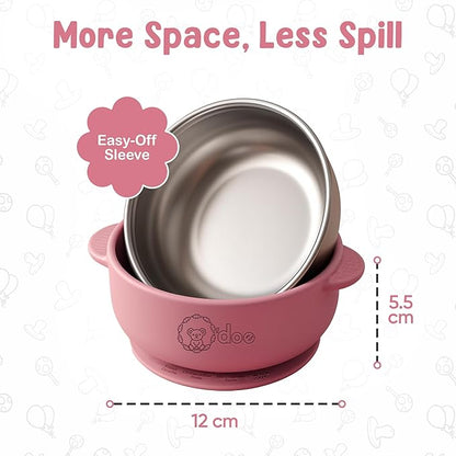 o'doe Baby Bowls – Stainless Steel Baby Feeding Bowls with Suction | Non-Slip Toddler Bowls for Self Feeding | BPA-Free Kids Bowls for Baby Food | Stainless Steel Bowls Kids
