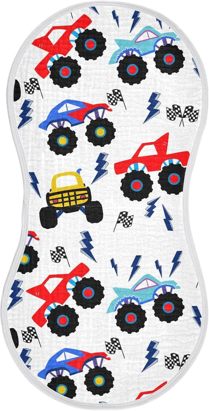 vvfelixl Baby Burp Cloths Monster Truck Cartoon Baby Newborn Cotton Burping Cloths Set Baby Washcloths 4 Pack