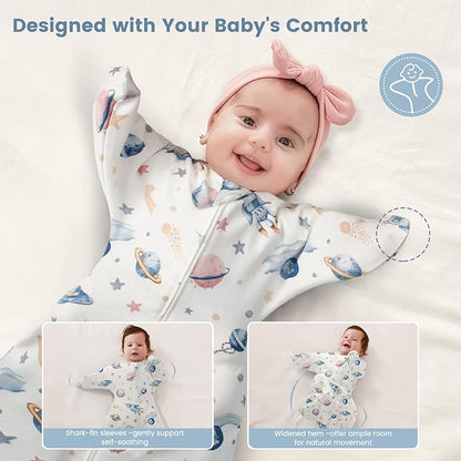 ZIGJOY Baby Transitional Swaddles for Newborns: 0.5 Tog Arms Up Sleep Sack 3-6-12 Months Soft Cotton Shark Fin 2 Way Zipper