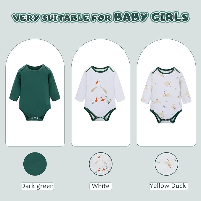LAT 3 Pcs Baby Footie Pajamas，Infant Girls Boys One-Piece Footies Sleeper Newborn Cotton Sleepwear Outfits,zipper design