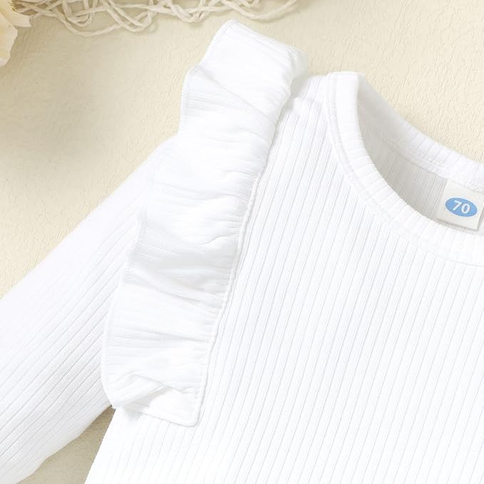 0-24M Infant Ribbed Romper Baby Girls Knit Ruffle Bodysuit Toddler Girl Solid Color Jumpsuit Holiday Shirt Tpos