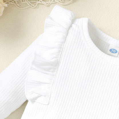 0-24M Infant Ribbed Romper Baby Girls Knit Ruffle Bodysuit Toddler Girl Solid Color Jumpsuit Holiday Shirt Tpos