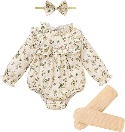 GRNSHTS Newborn Baby Girl Clothes Ruffle Rompers Toddler Fall Outfits for Girls Set Little Girl Fall Winter Clothing