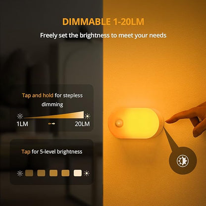 Lyridz Rechargeable Night Light with Motion Sensor, Dimmable Amber Nightlights for Bathroom, Bedroom, Kids Room, Hallway, Stairs, Pet House, 2 Pack