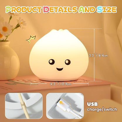 Night Light for Kids, Rechargeable Dimmable Silicone LED Nightlight with 7 Colors, Baby Nursery Night Lamp, Touch Squishy Lamp, Cute Gifts for Girls, Boys, Toddler Room Decor, Dumpling