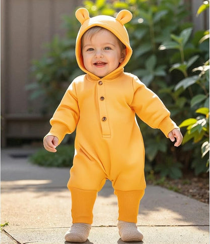 Unisex Baby Hooded Jumpsuit Infant Boy Girl Long Sleeves Romper Fall Winter Spring Outfits Preemie-18 Months